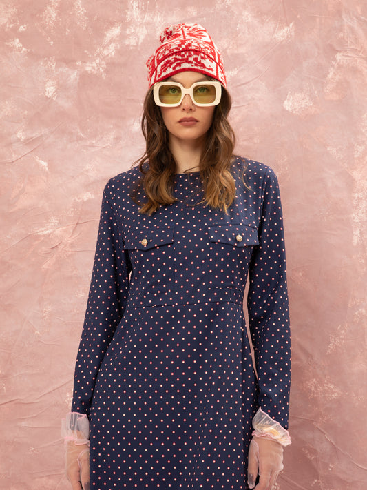 STRAIGHT LINE MIDI DRESS - FLORAL DOT BLUE