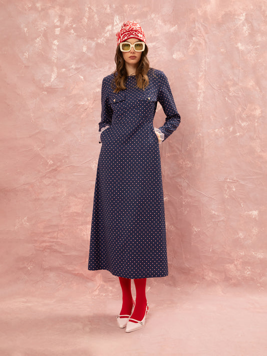 STRAIGHT LINE MIDI DRESS - FLORAL DOT BLUE