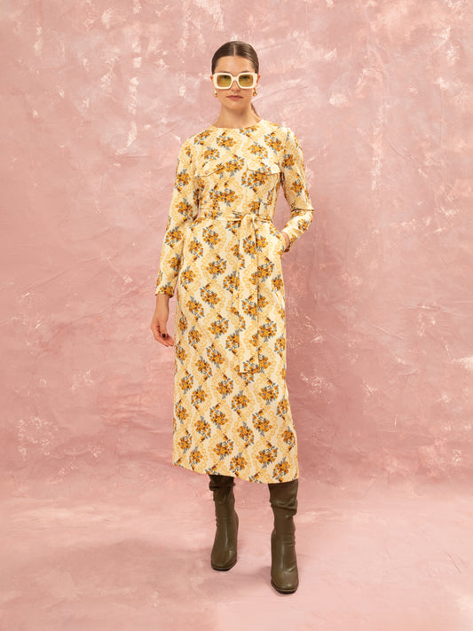 STRAIGHT LINE MIDI DRESS - LACE BOUQUET CREAM