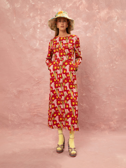 STRAIGHT LINE MIDI DRESS - NARCISSUS PINK