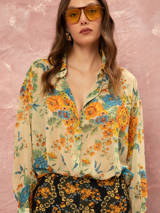 OVERSIZED CHIFFON SHIRT - TAPETSARIA CREAM