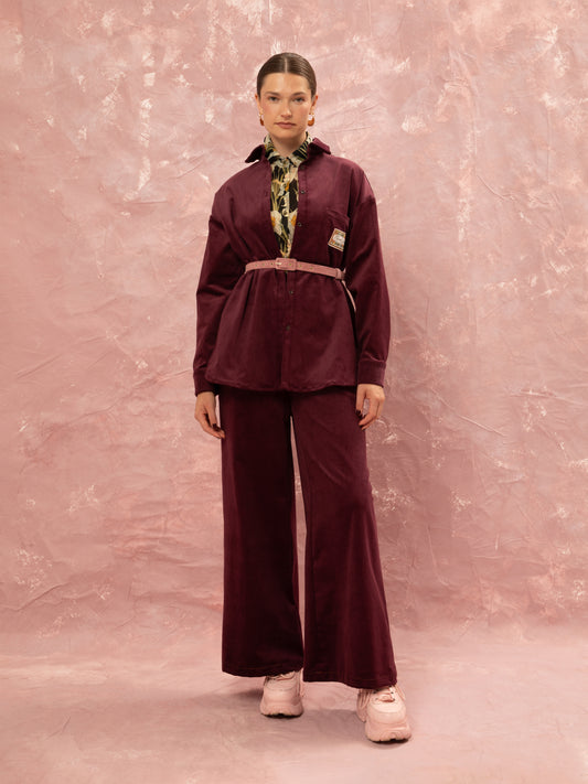 OVERSIZED CORDUROY SHIRT - BURGUNDY