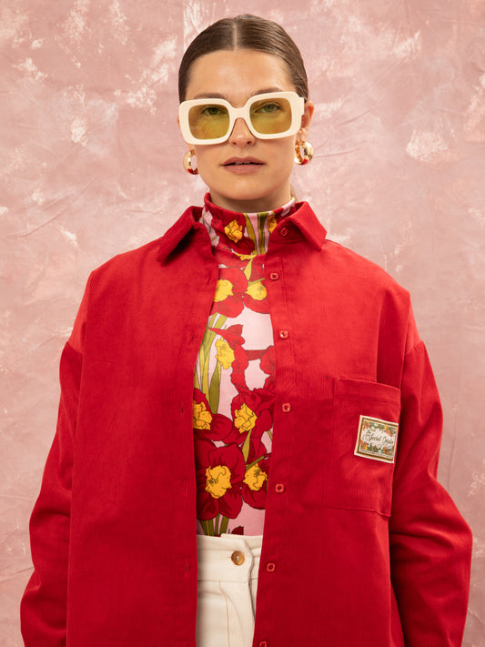 OVERSIZED CORDUROY SHIRT - RED