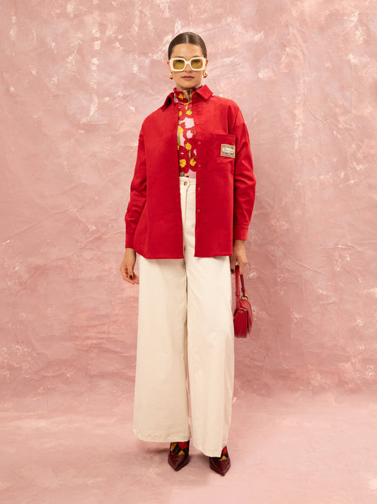 OVERSIZED CORDUROY SHIRT - RED