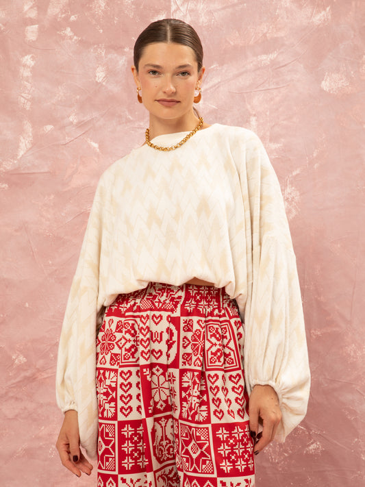KNITTED BALLOON TOP - BEIGE