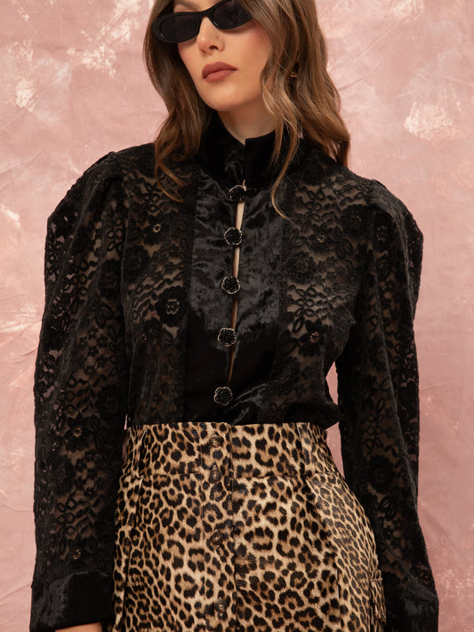 LACE SHIRT TOP - BLACK