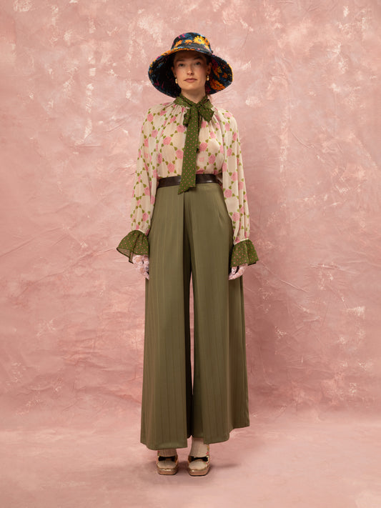 LONG SLEEVE CHIFFON BLOUSE - ROSES