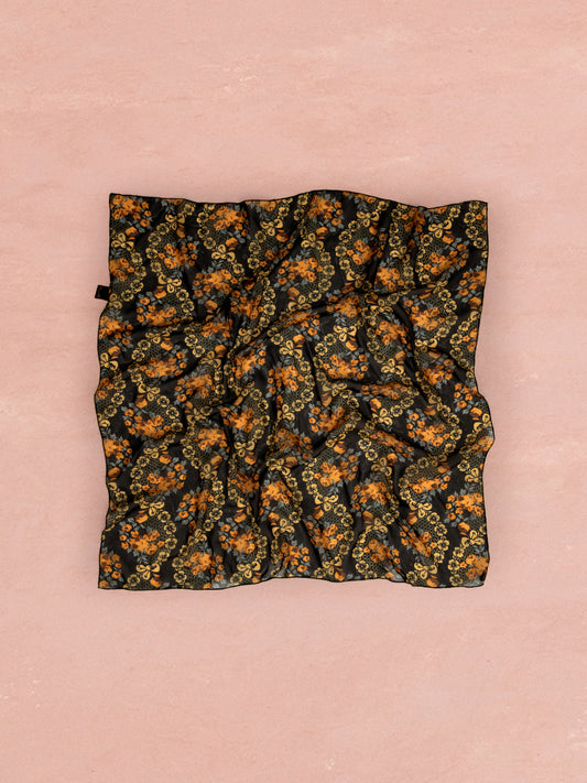CHIFFON SCARF - LACE BOUQUET BLACK