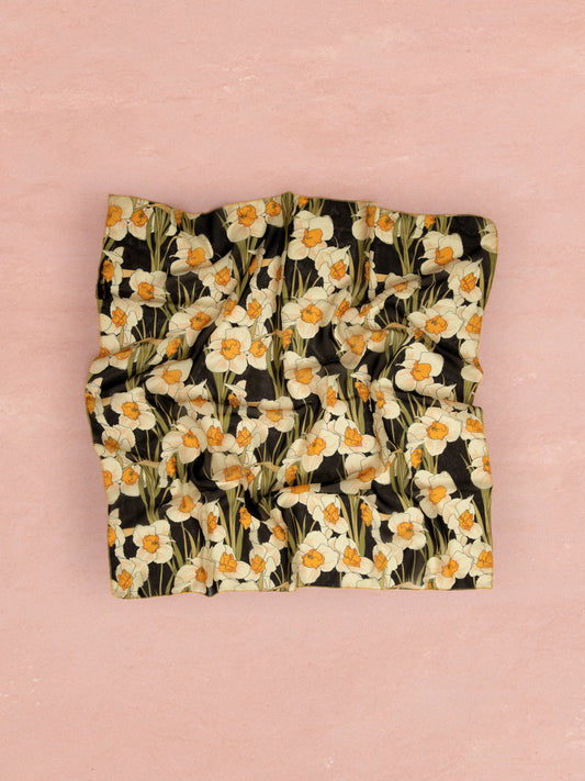 CHIFFON SCARF - LACE NARCISSUS BLACK