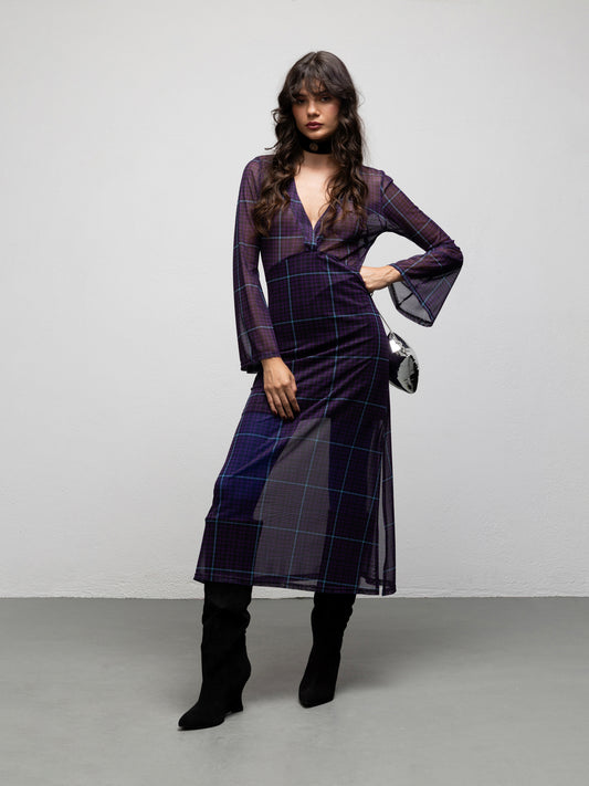 MIRAGE DRESS - CHECK PURPLE