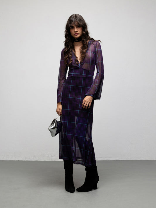 MIRAGE DRESS - CHECK PURPLE