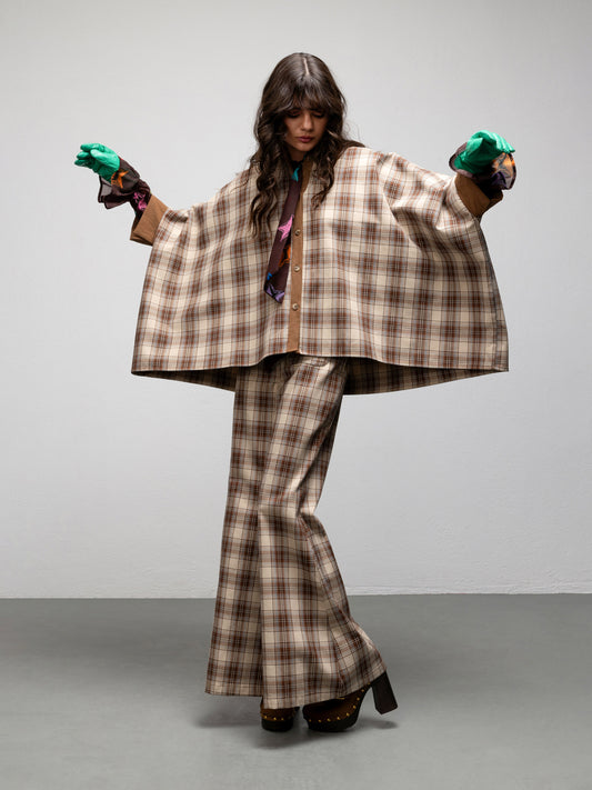 PEARL KAFTAN SHIRT - CHECK BROWN