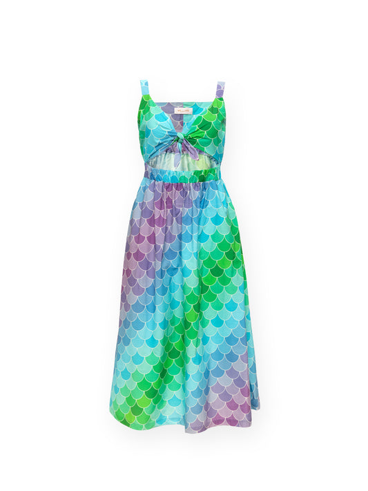 SLEEVELESS FRONT-TIE CUTOUT DRESS - MERMAID BLUE