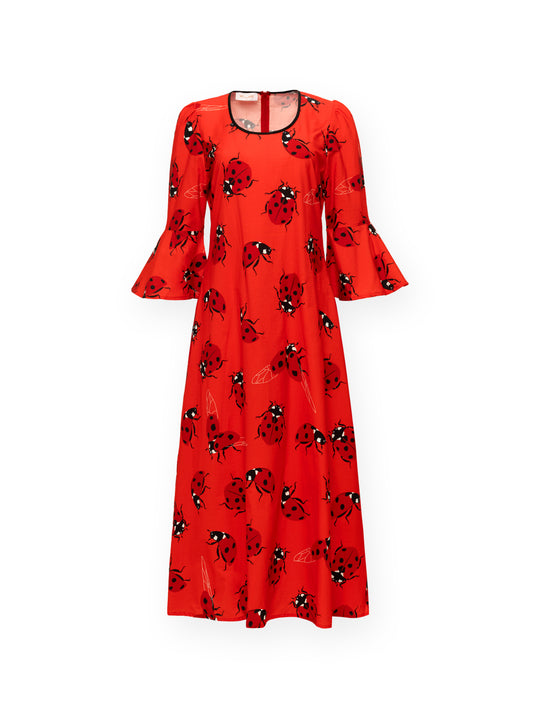 BELL-SLEEVES MIDI DRESS - LADYBUGS