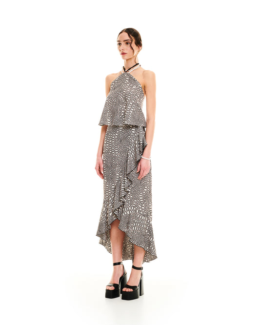 RUFFLED WRAP SKIRT - EARTH