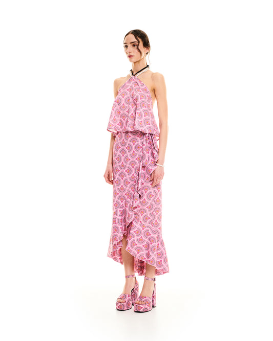 RUFFLED WRAP SKIRT - CACTUS PINK