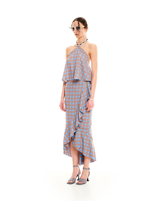 RUFFLED WRAP SKIRT - RATTAN