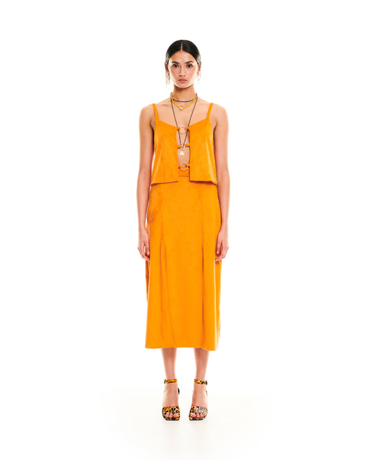 STRAIGHT ALCANTARA SKIRT - ORANGE