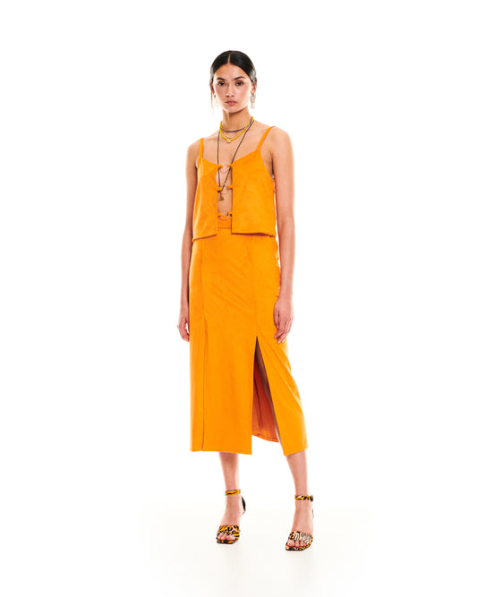 STRAIGHT ALCANTARA SKIRT - ORANGE