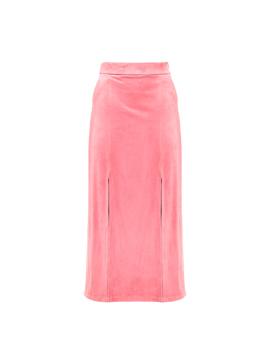 STRAIGHT ALCANTARA SKIRT - PINK