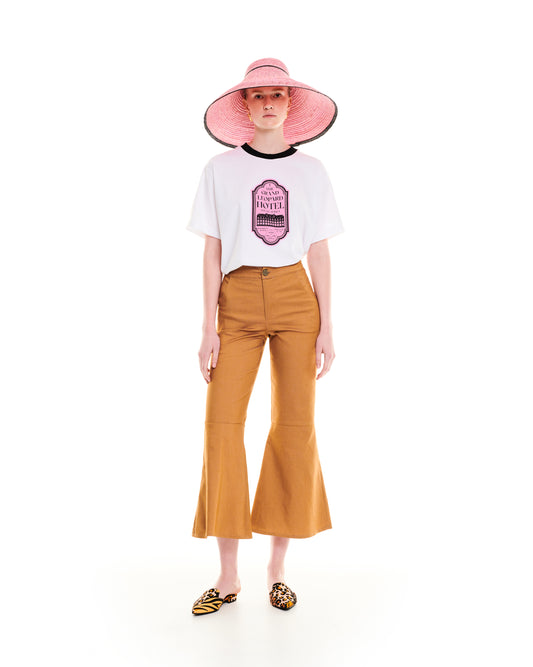 FLARED POPLIN PANTS - BEIGE