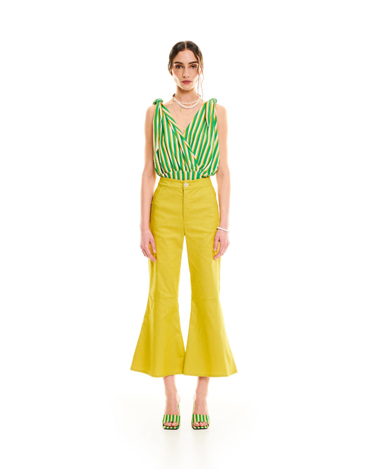 FLARED POPLIN PANTS - LIME