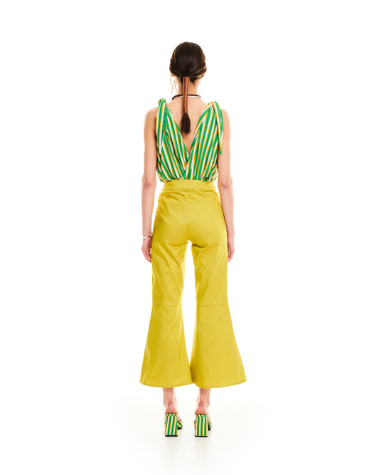 FLARED POPLIN PANTS - LIME