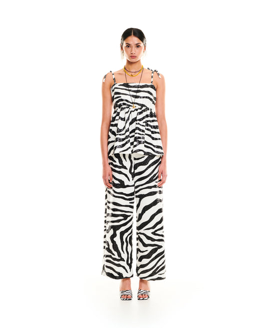 SEQUIN PANTS - ZEBRA WHITE