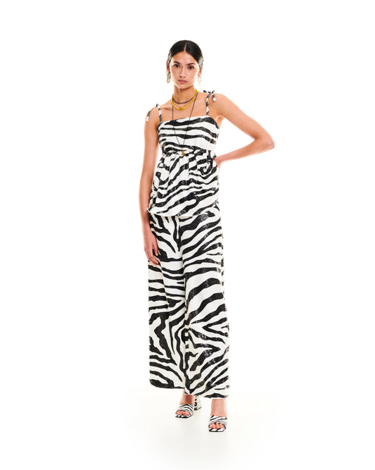 SEQUIN PANTS - ZEBRA WHITE