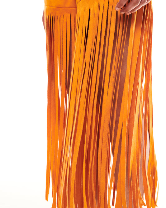 FRINGED ALCANTARA SHORTS - ORANGE