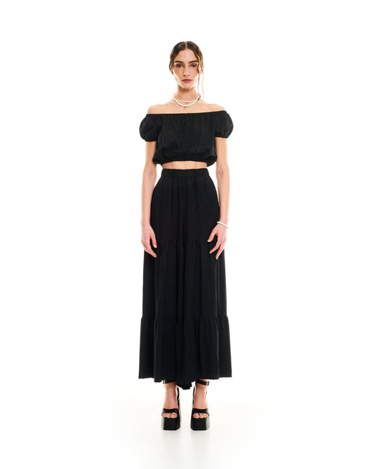 TIERED JACQUARD PANTS