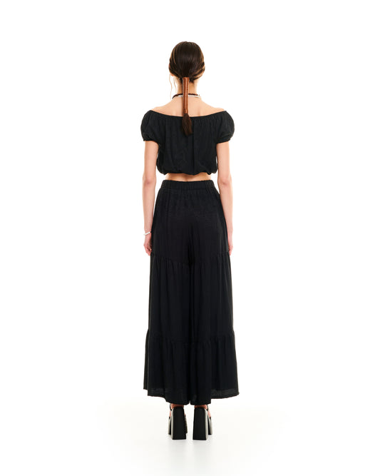 TIERED JACQUARD PANTS