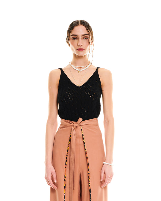 OPEN-KNIT TOP - BLACK