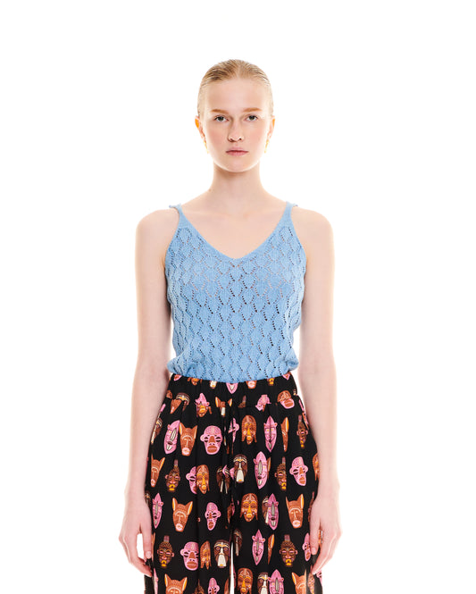 OPEN-KNIT TOP - LIGHT BLUE