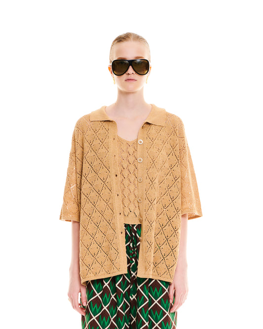 OPEN-KNIT SHIRT - BEIGE