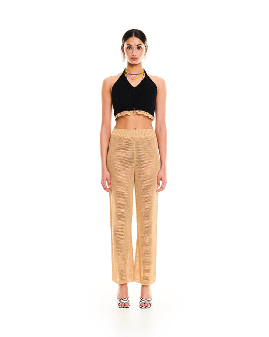 OPEN-KNIT PANTS - BEIGE
