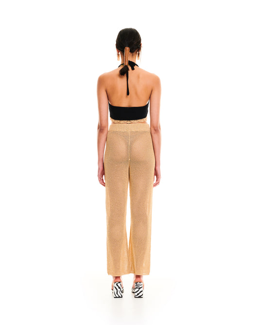OPEN-KNIT PANTS - BEIGE