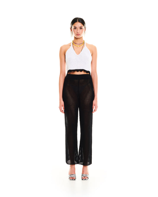 OPEN-KNIT PANTS - BLACK