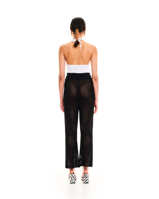 OPEN-KNIT PANTS - BLACK