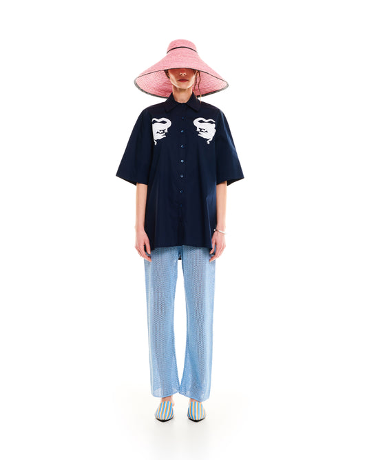 OPEN-KNIT PANTS - LIGHT BLUE