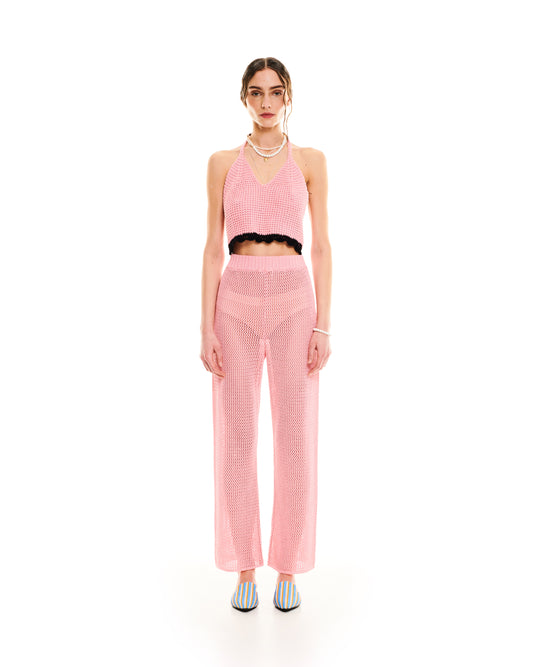 OPEN-KNIT PANTS - PINK
