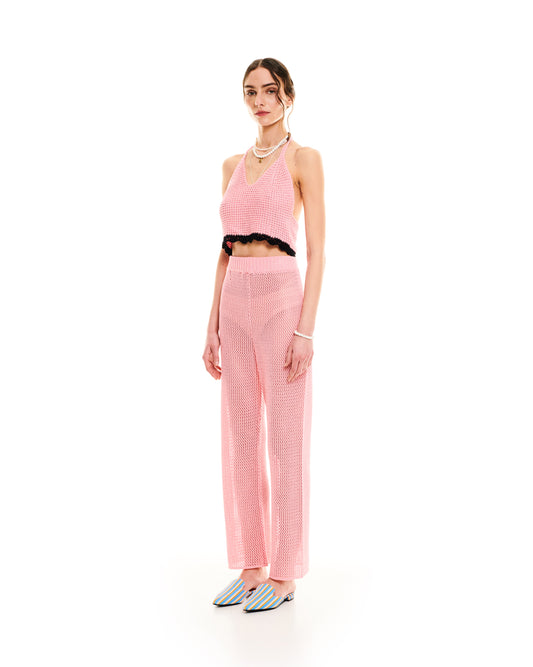 OPEN-KNIT PANTS - PINK