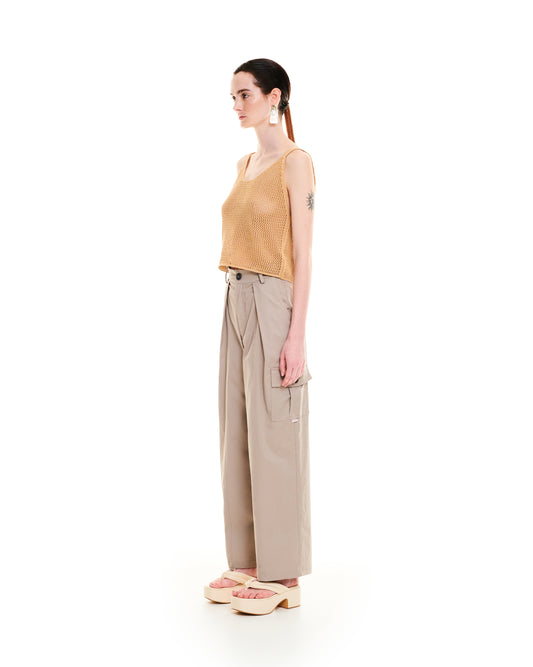 OPEN-KNIT CROP TOP - BEIGE
