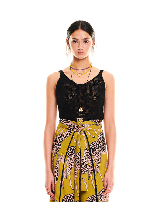 OPEN-KNIT CROP TOP - BLACK