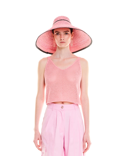 OPEN-KNIT CROP TOP - PINK