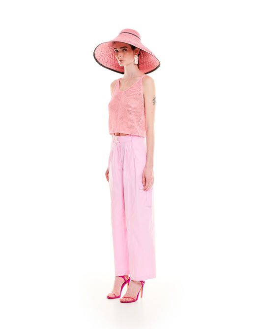 OPEN-KNIT CROP TOP - PINK