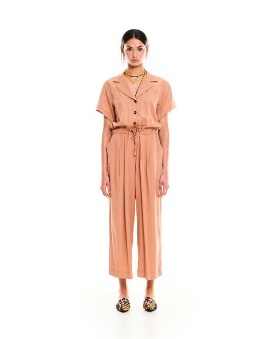 NOTCHED LAPELS JUMPSUIT - BEIGE