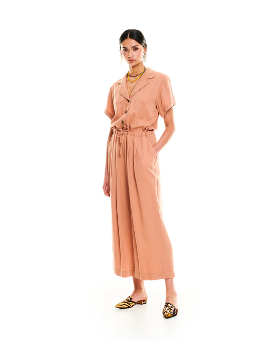 NOTCHED LAPELS JUMPSUIT - BEIGE