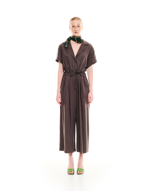 NOTCHED LAPELS JUMPSUIT - TAUPE