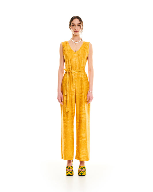 SLEEVELESS JERSEY JUMPSUIT - CROCO YELLOW